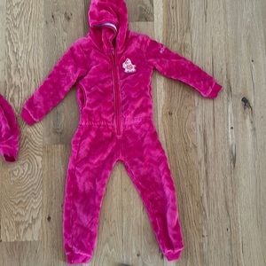 Roxy fleece pink onesie, kids size 4-5